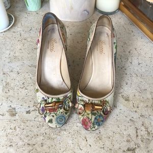 Authentic Gucci Floral Heels with Horsebit Detail